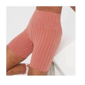OFFLINE by Aerie OG Bike Short Ribbed High Rise Lettuce Edge Rust Pink NWT XL